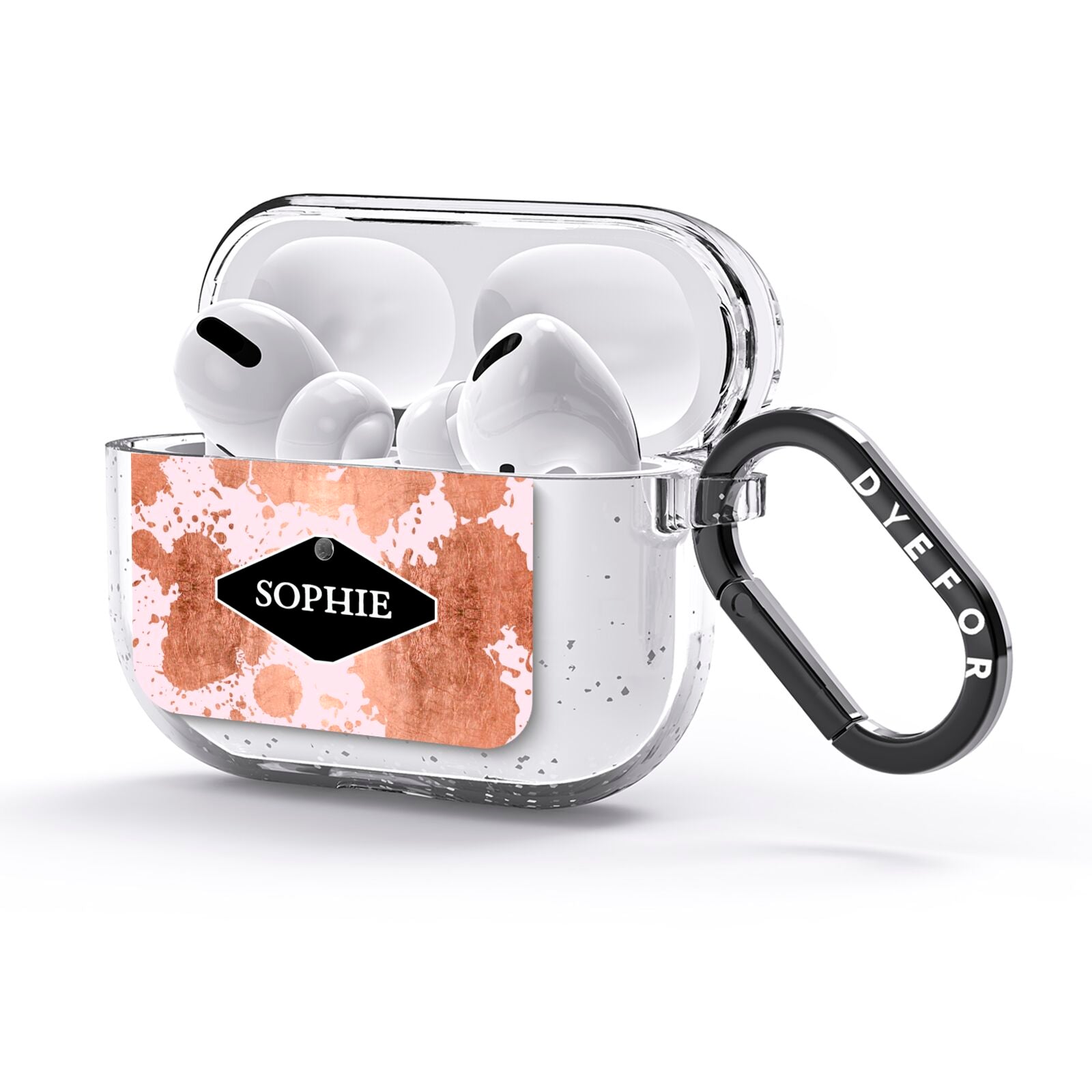 Personalised Pink Copper Splatter Name AirPods Glitter Case 3rd Gen Side Image