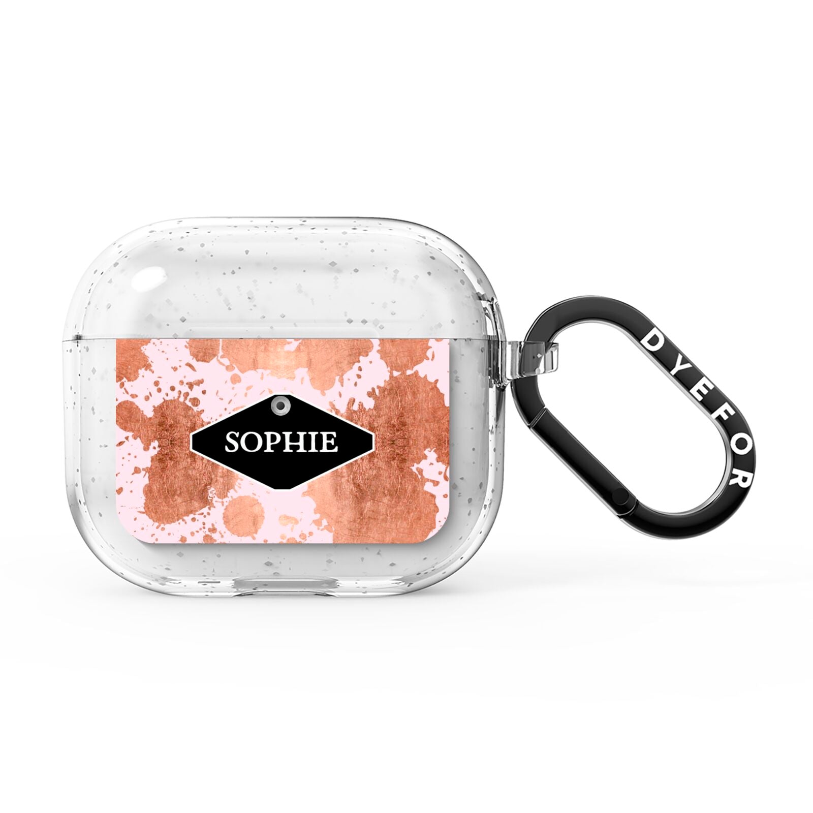 Personalised Pink Copper Splatter Name AirPods Glitter Case 3rd Gen