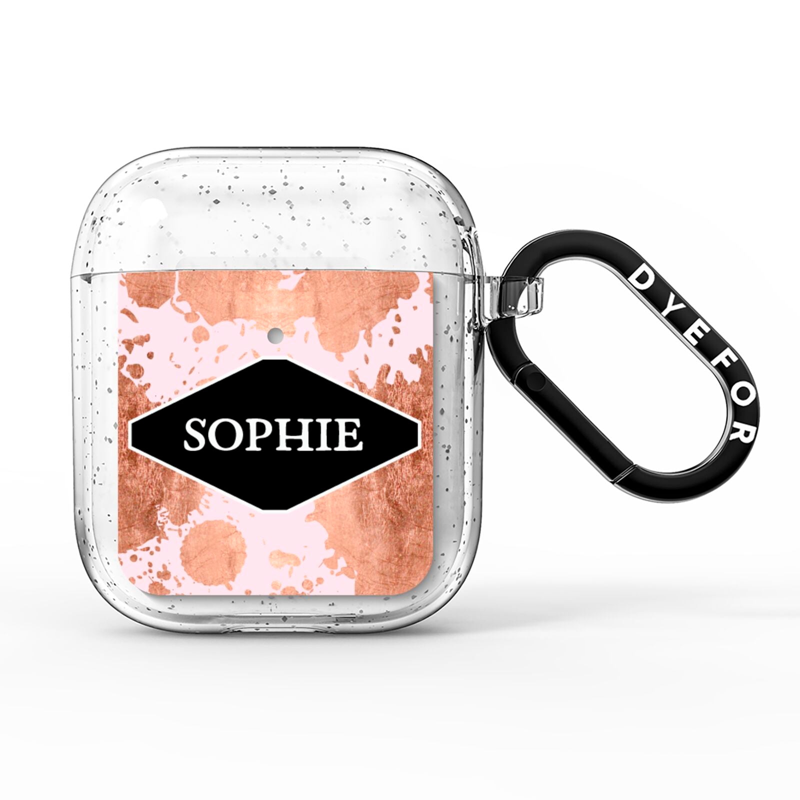 Personalised Pink Copper Splatter Name AirPods Glitter Case