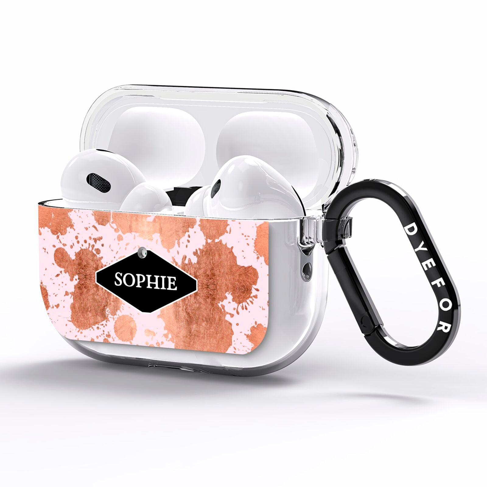 Personalised Pink Copper Splatter Name AirPods Pro Clear Case Side Image