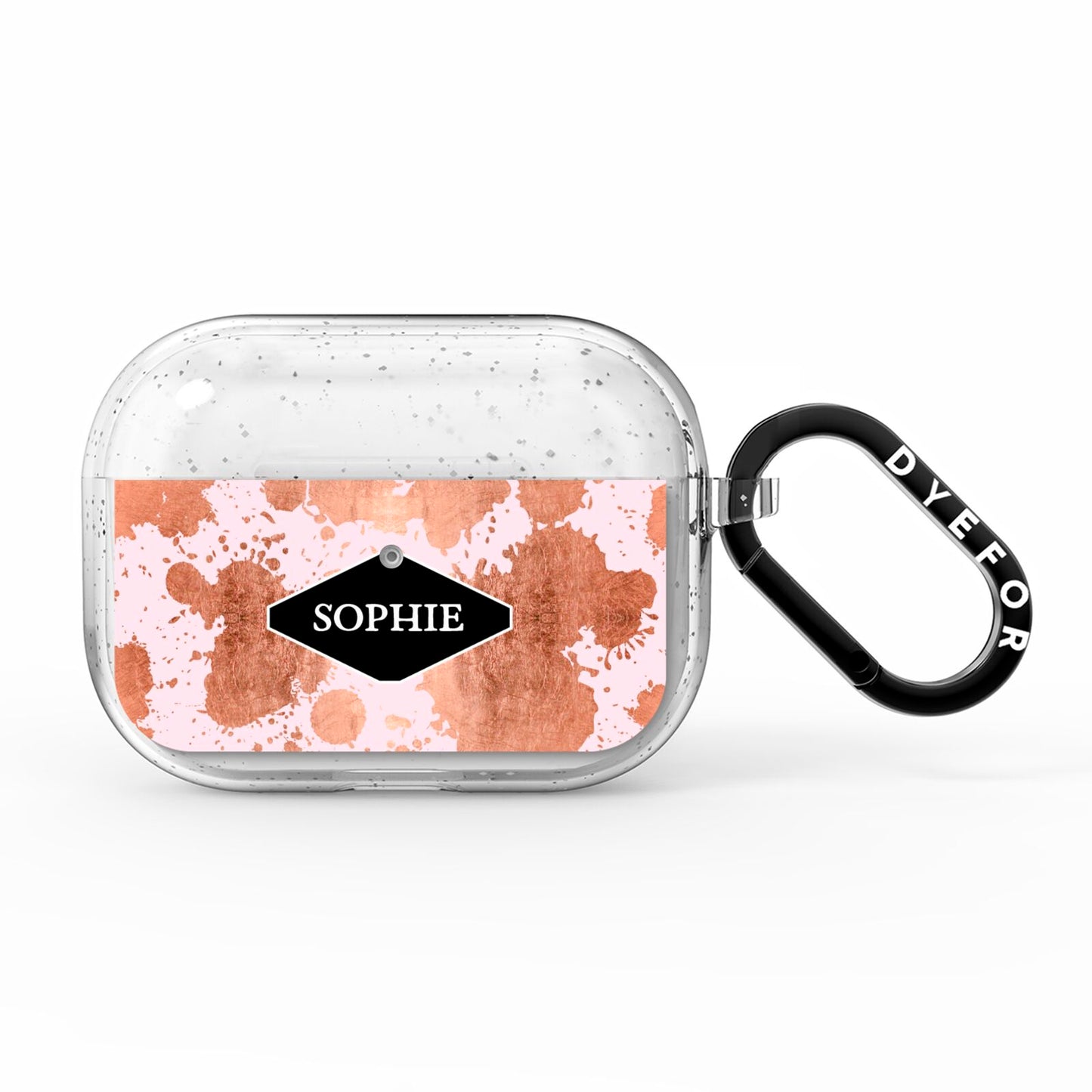 Personalised Pink Copper Splatter Name AirPods Pro Glitter Case