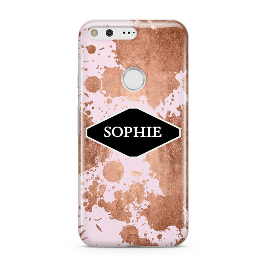 Personalised Pink Copper Splatter Name Google Pixel Case