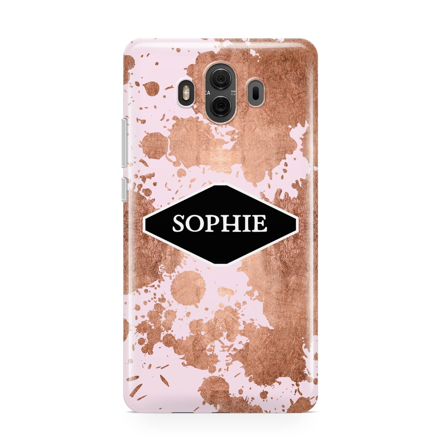Personalised Pink Copper Splatter Name Huawei Mate 10 Protective Phone Case