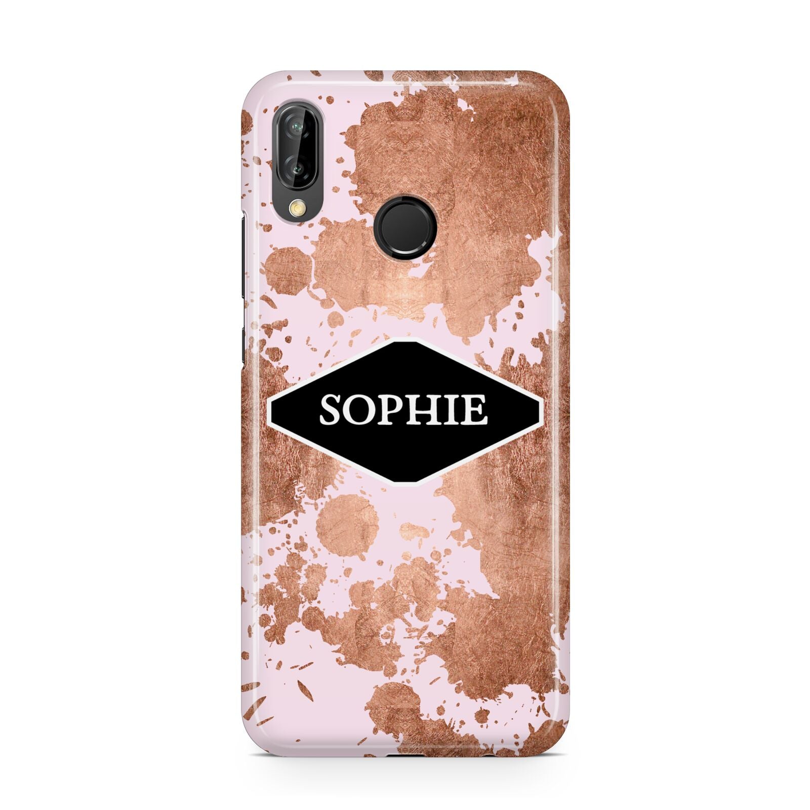 Personalised Pink Copper Splatter Name Huawei P20 Lite Phone Case