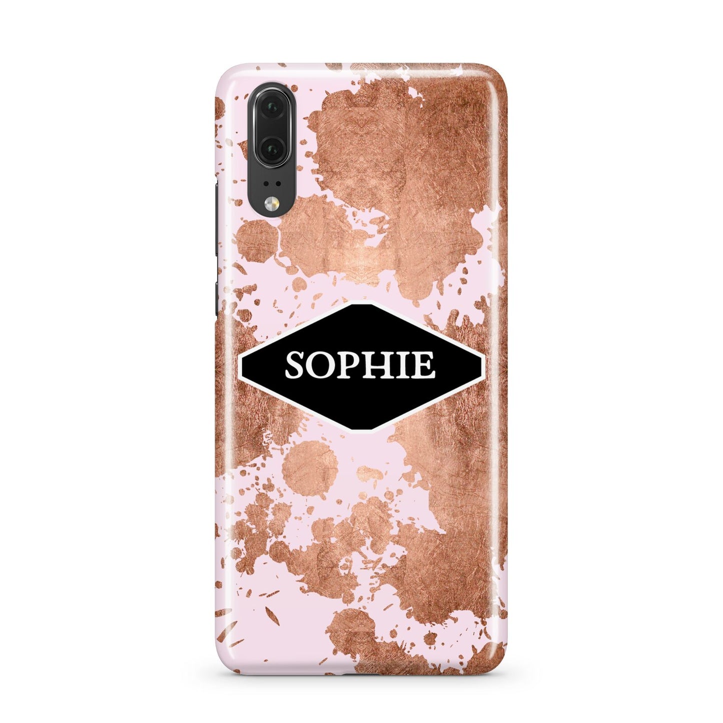 Personalised Pink Copper Splatter Name Huawei P20 Phone Case