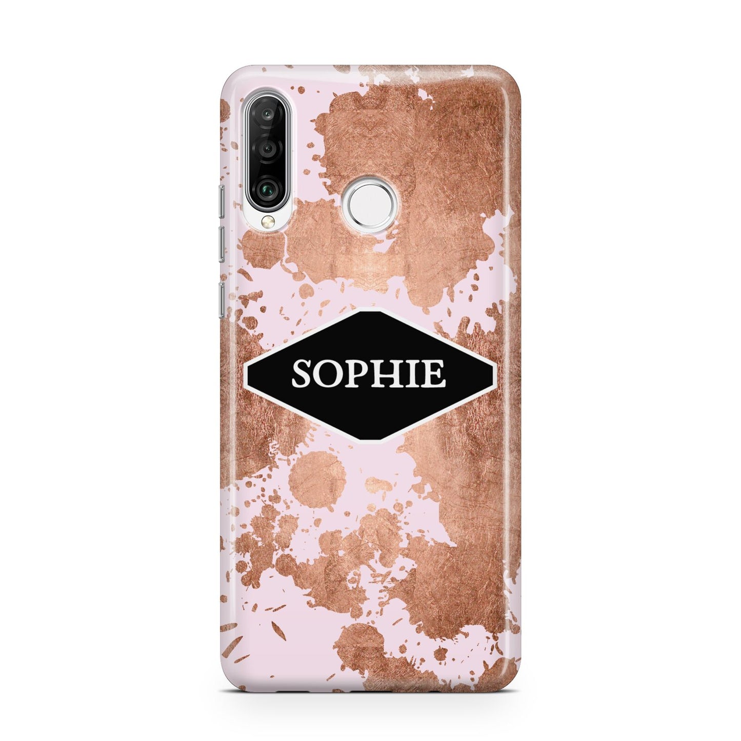 Personalised Pink Copper Splatter Name Huawei P30 Lite Phone Case