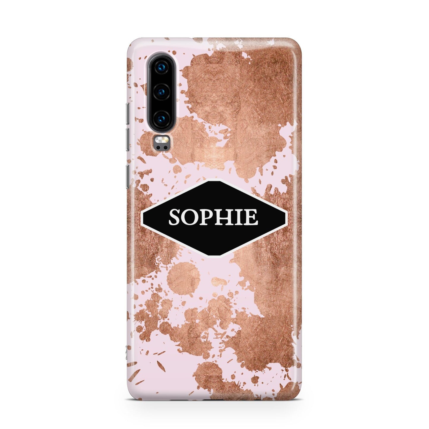 Personalised Pink Copper Splatter Name Huawei P30 Phone Case