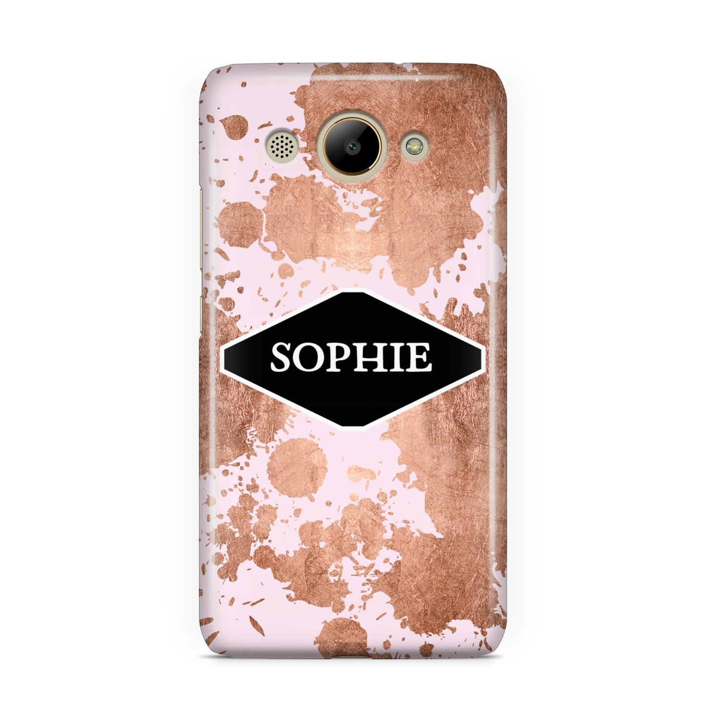 Personalised Pink Copper Splatter Name Huawei Y3 2017
