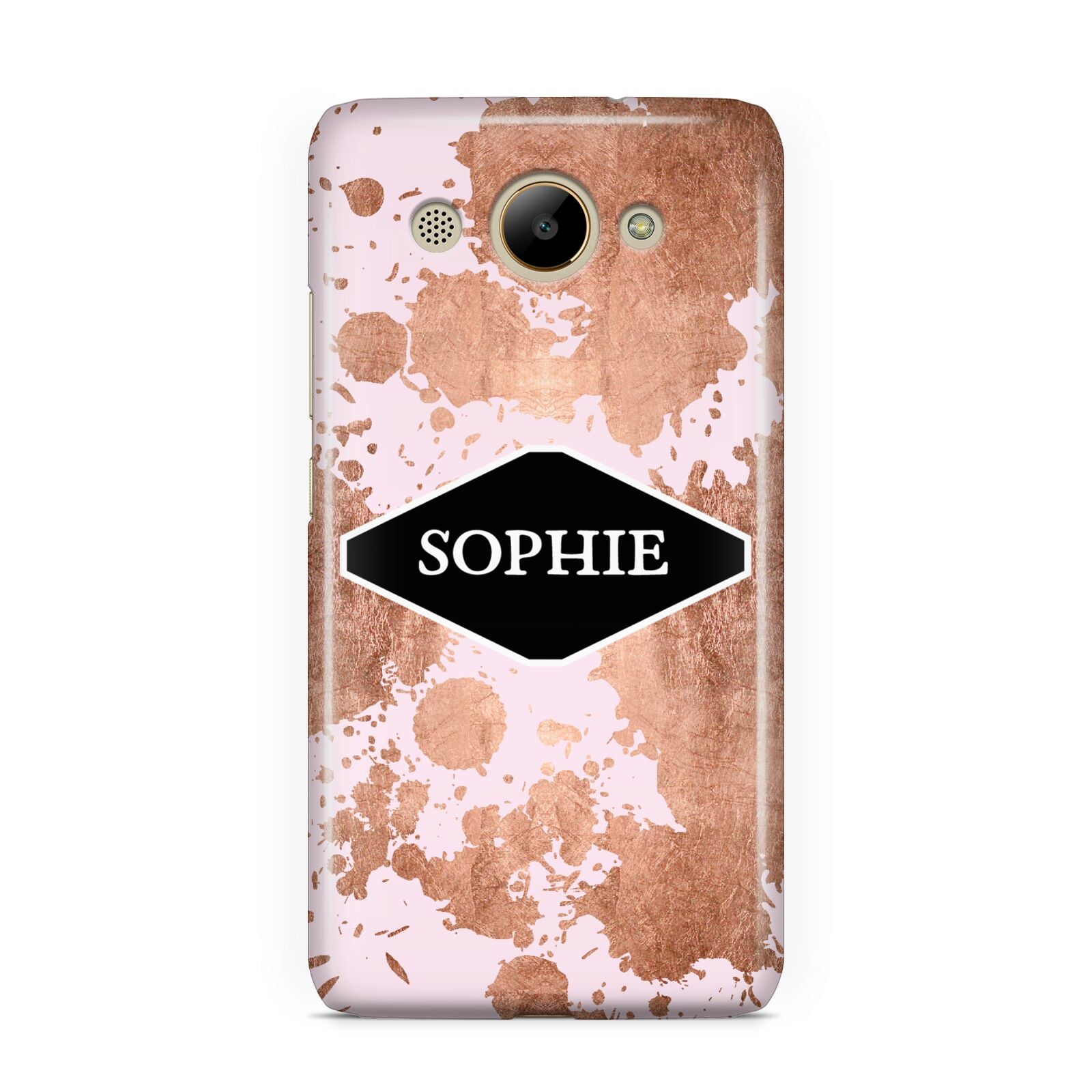 Personalised Pink Copper Splatter Name Huawei Y3 2017