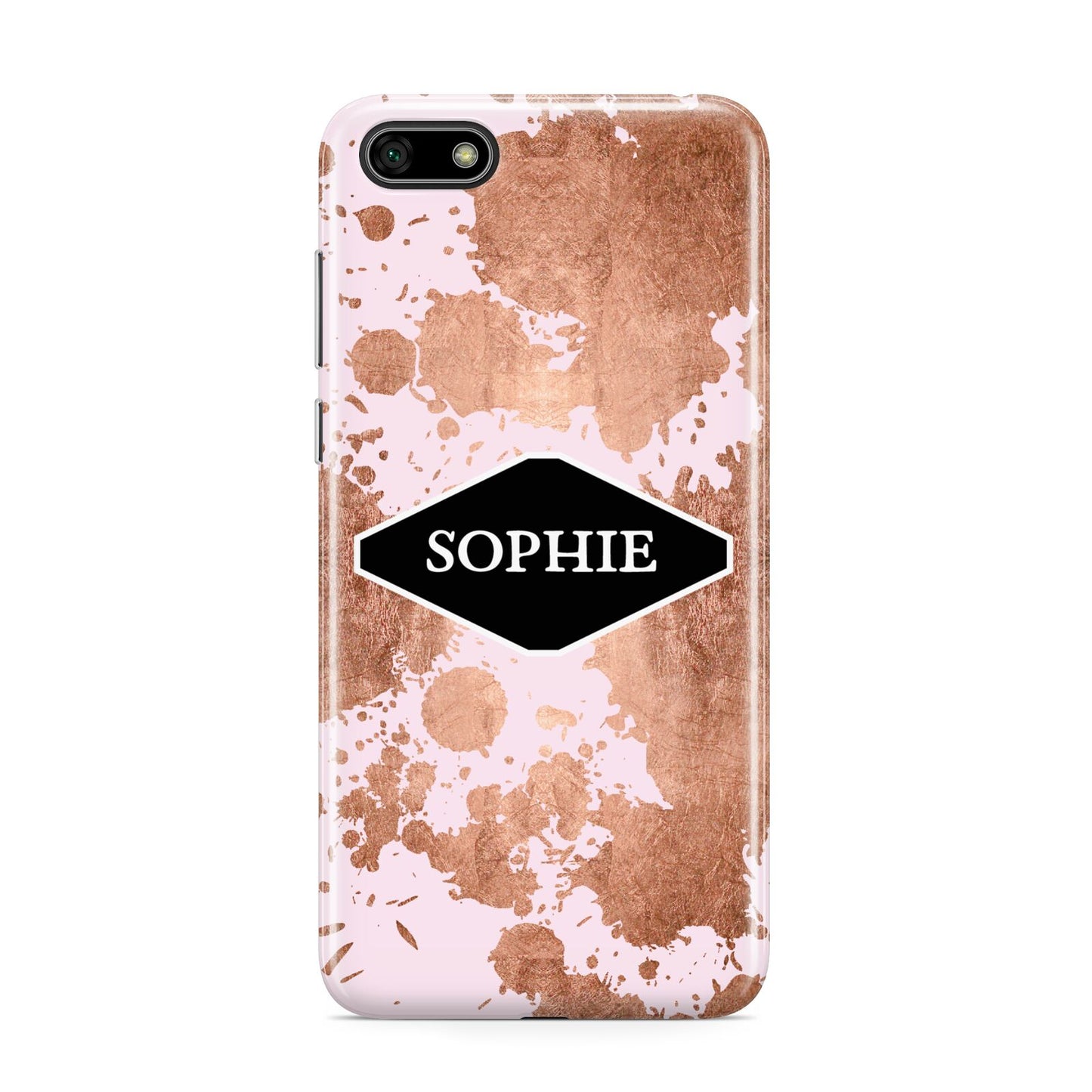 Personalised Pink Copper Splatter Name Huawei Y5 Prime 2018 Phone Case