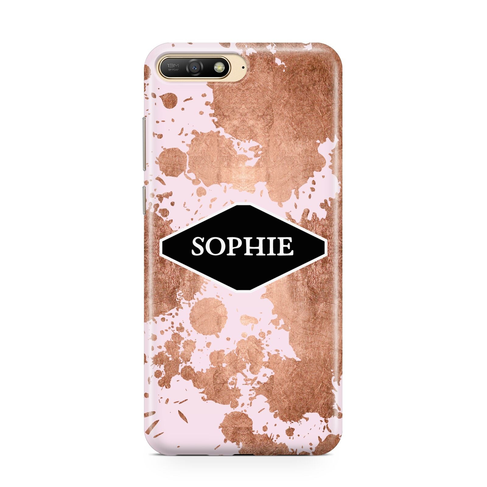 Personalised Pink Copper Splatter Name Huawei Y6 2018