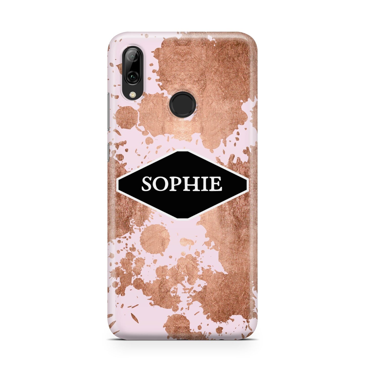 Personalised Pink Copper Splatter Name Huawei Y7 2019