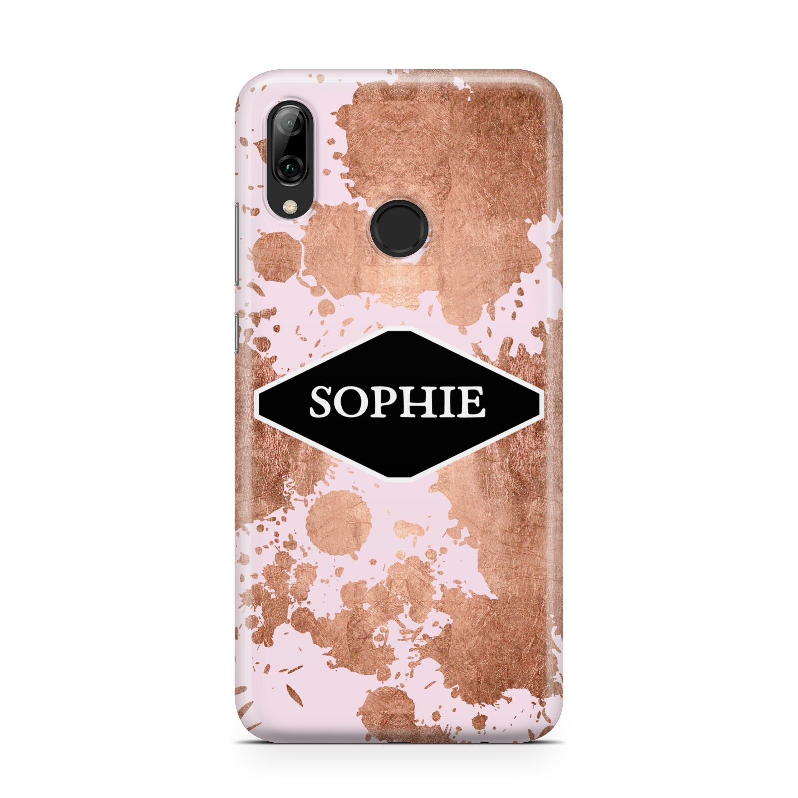 Personalised Pink Copper Splatter Name Huawei Y7 2019