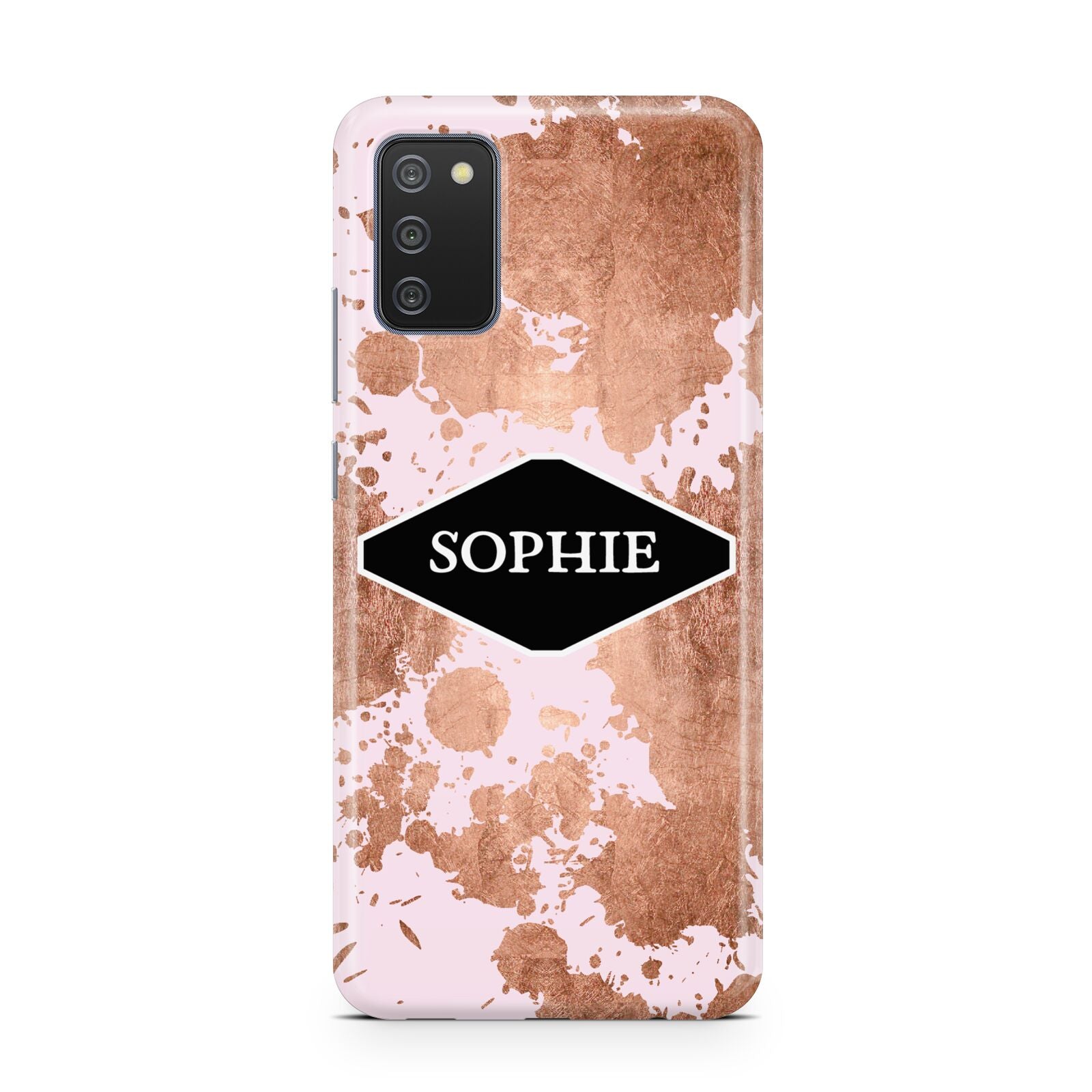 Personalised Pink Copper Splatter Name Samsung A02s Case