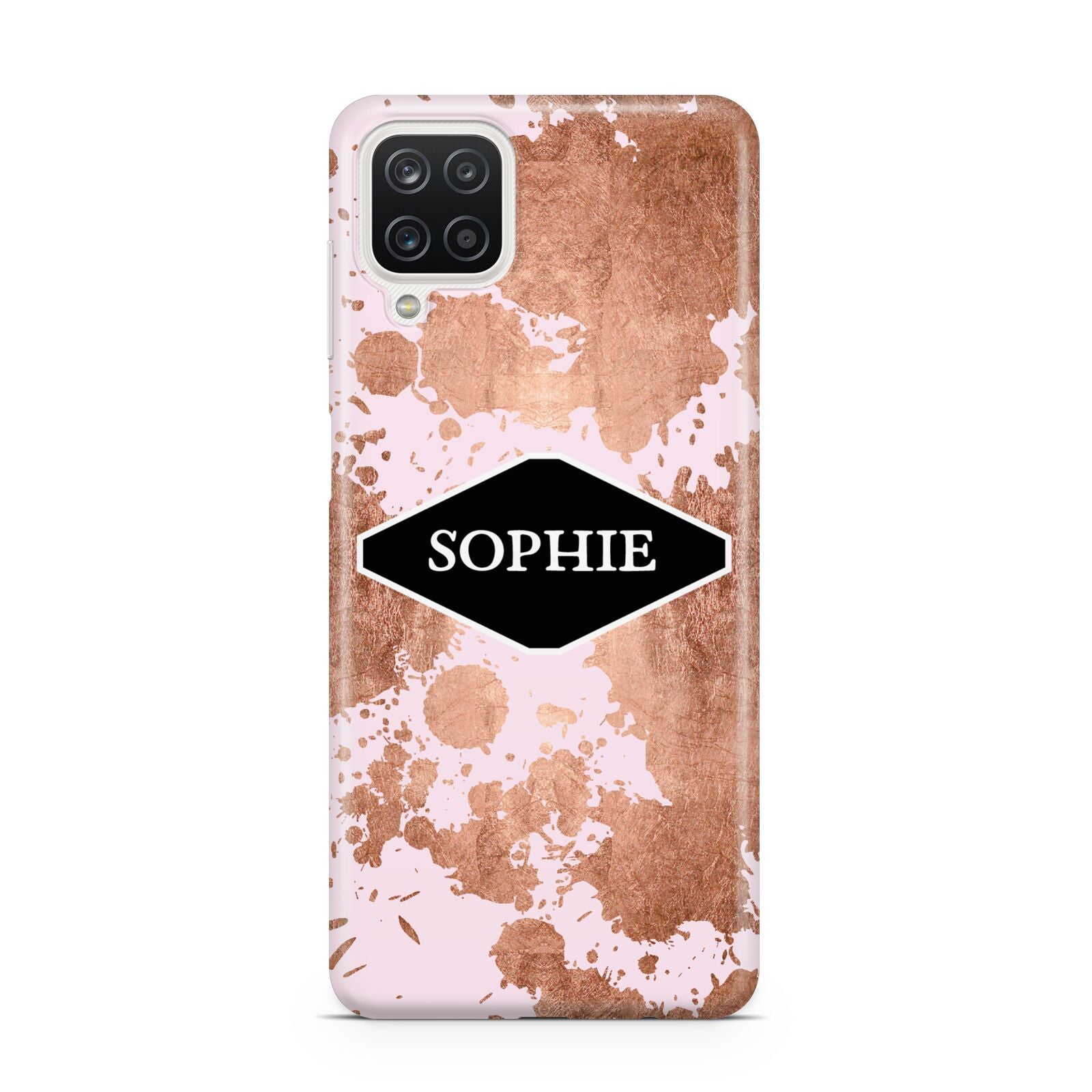 Personalised Pink Copper Splatter Name Samsung A12 Case