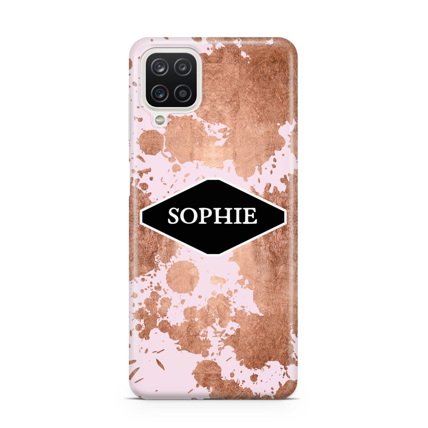 Personalised Pink Copper Splatter Name Samsung M12 Case