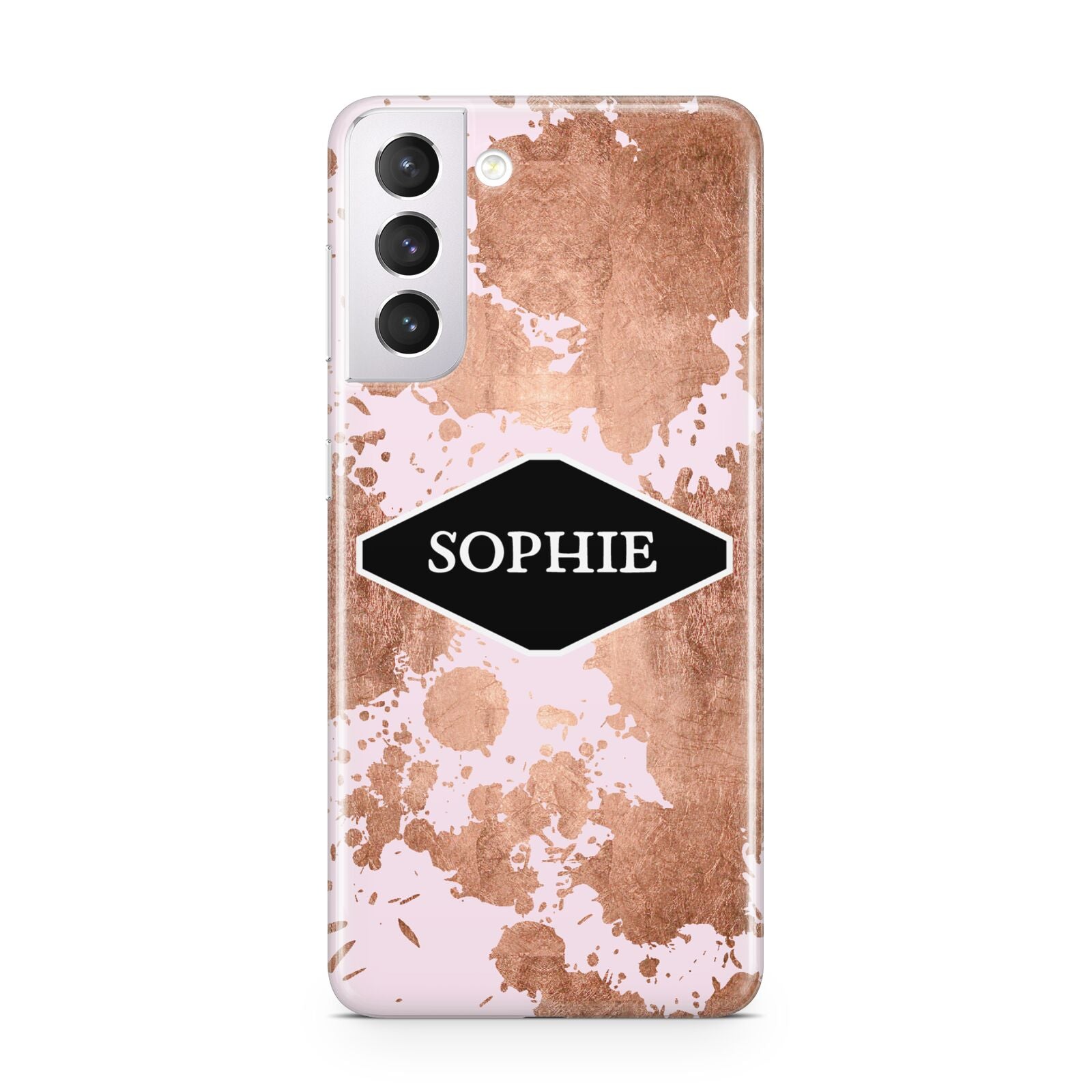 Personalised Pink Copper Splatter Name Samsung S21 Case