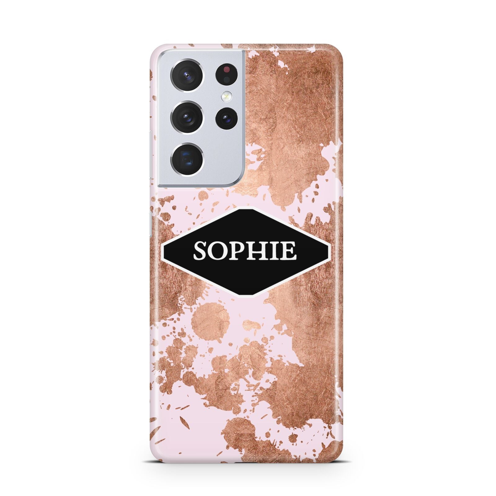 Personalised Pink Copper Splatter Name Samsung S21 Ultra Case