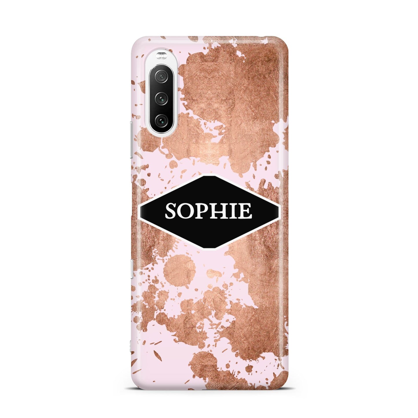 Personalised Pink Copper Splatter Name Sony Xperia 10 III Case