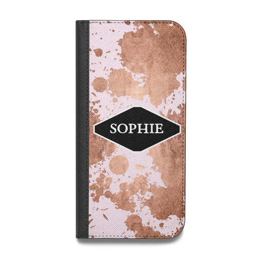 Personalised Pink Copper Splatter Name Vegan Leather Flip Samsung Case