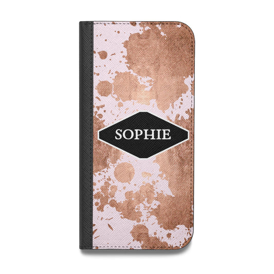 Personalised Pink Copper Splatter Name Vegan Leather Flip iPhone Case