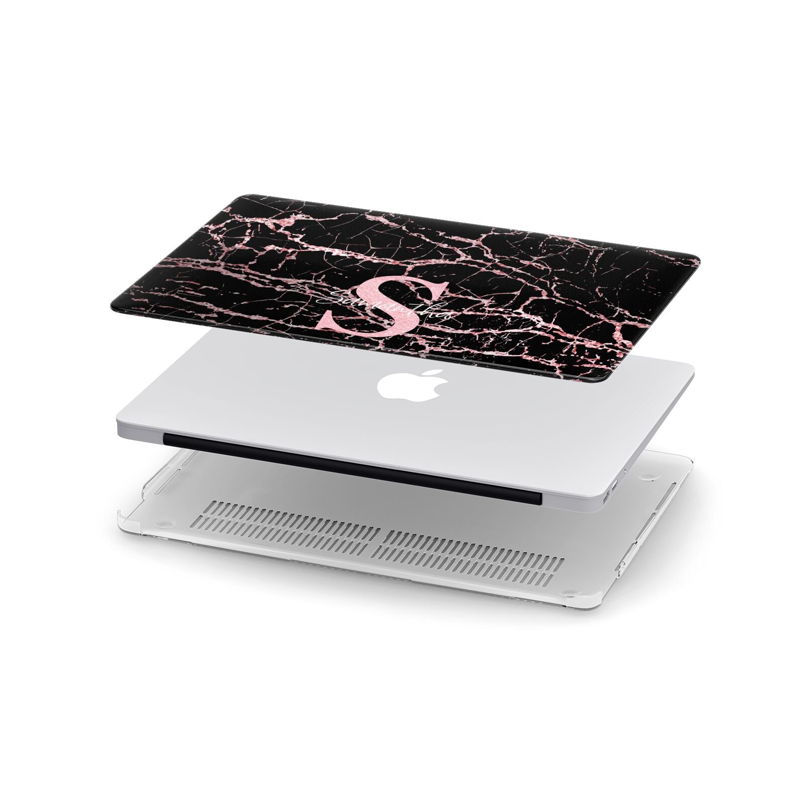 Personalised Pink Cracked Marble Glitter Initial Apple MacBook Case in Detail