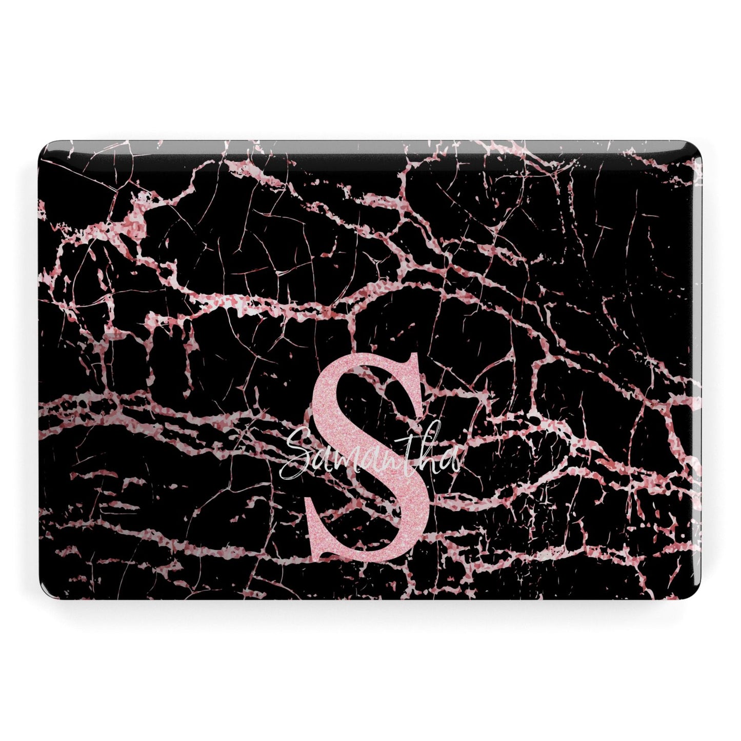 Personalised Pink Cracked Marble Glitter Initial Apple MacBook Case