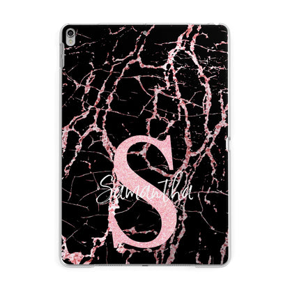 Personalised Pink Cracked Marble Glitter Initial Apple iPad Silver Case