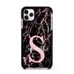 Personalised Pink Cracked Marble Glitter Initial Apple iPhone 11 Pro Max in Silver with Black Impact Case