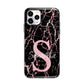 Personalised Pink Cracked Marble Glitter Initial Apple iPhone 11 Pro in Silver with Bumper Case