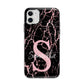 Personalised Pink Cracked Marble Glitter Initial Apple iPhone 11 in White with Bumper Case