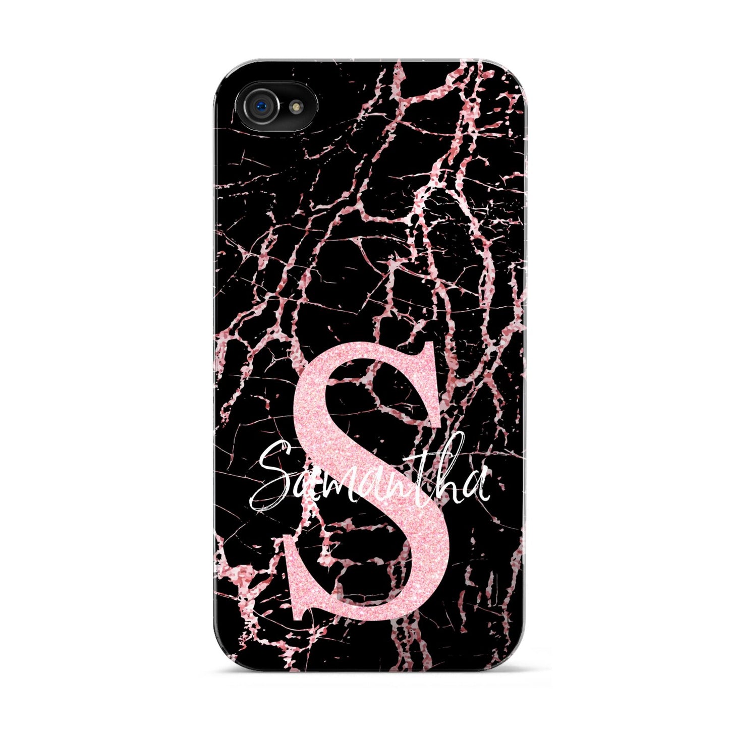 Personalised Pink Cracked Marble Glitter Initial Apple iPhone 4s Case