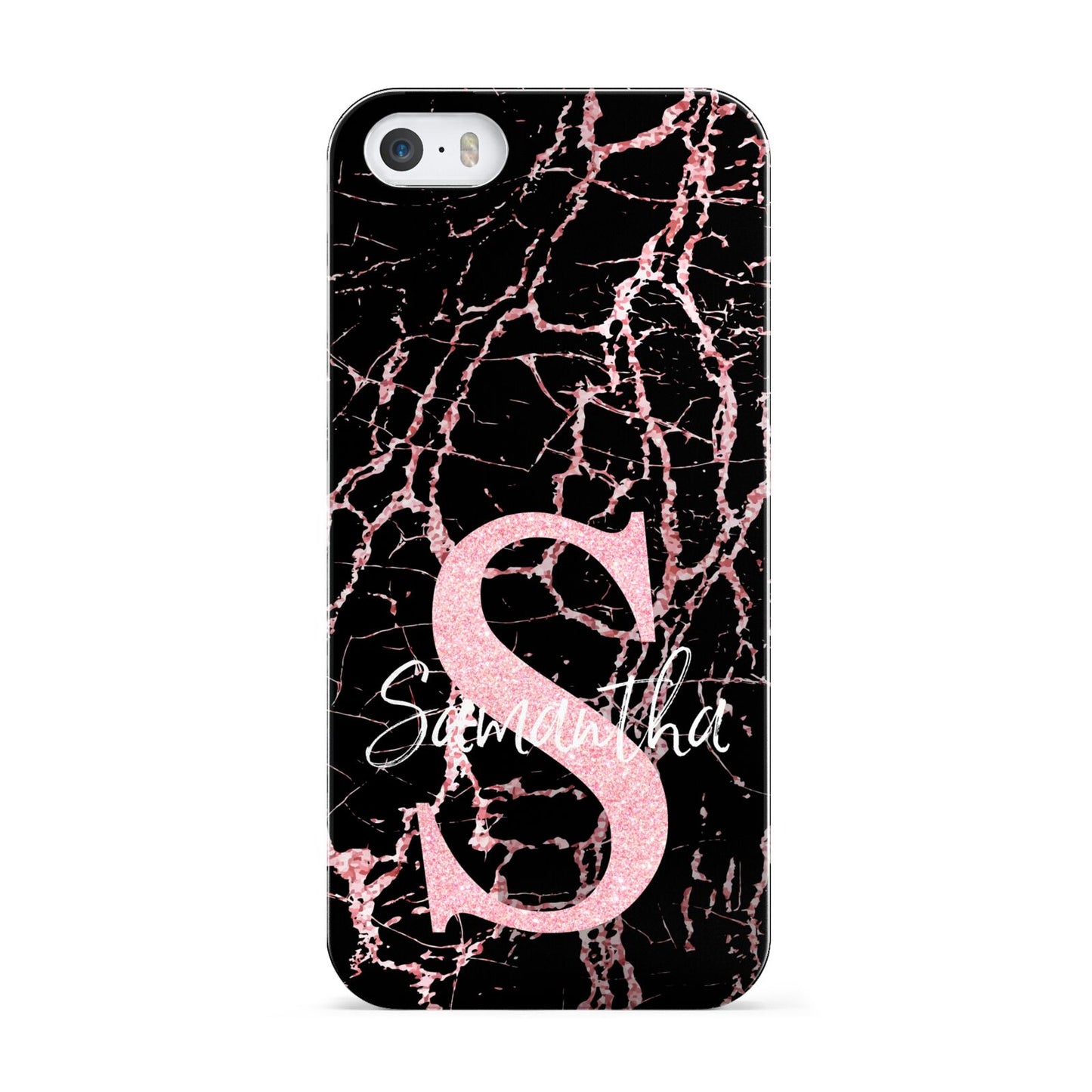 Personalised Pink Cracked Marble Glitter Initial Apple iPhone 5 Case