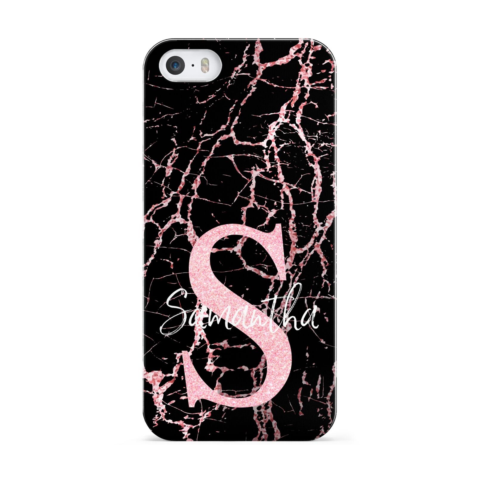 Personalised Pink Cracked Marble Glitter Initial Apple iPhone 5 Case