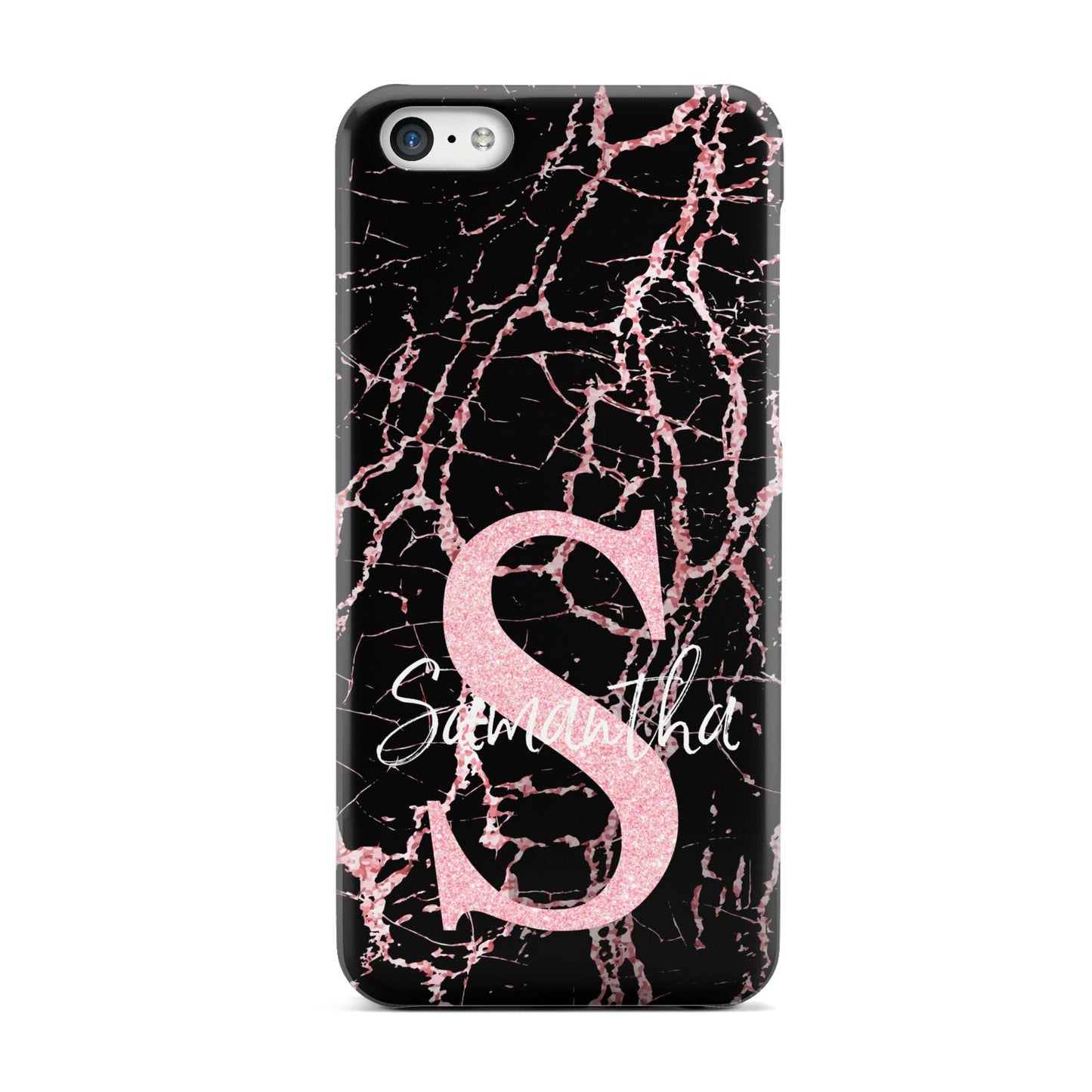 Personalised Pink Cracked Marble Glitter Initial Apple iPhone 5c Case