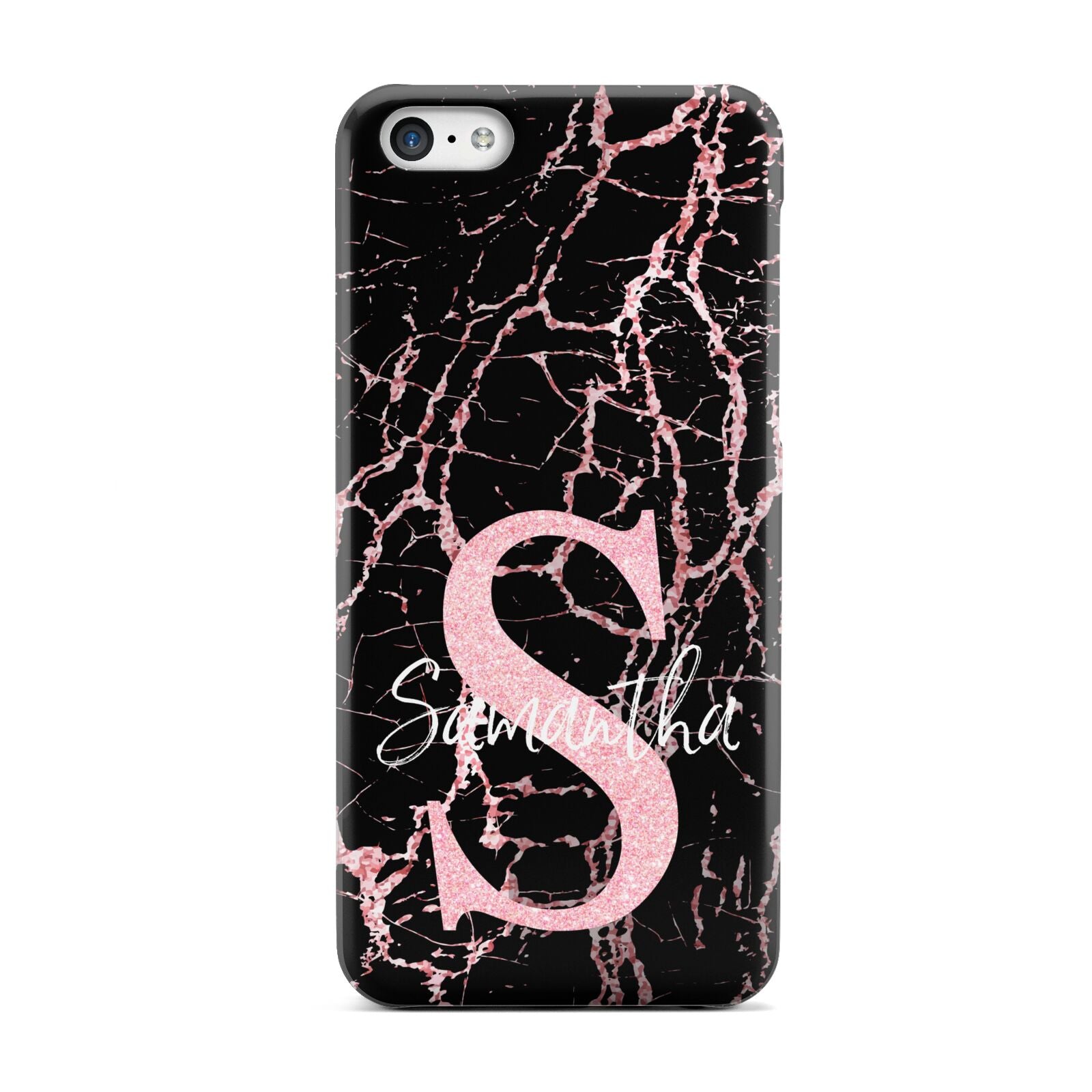 Personalised Pink Cracked Marble Glitter Initial Apple iPhone 5c Case