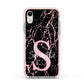 Personalised Pink Cracked Marble Glitter Initial Apple iPhone XR Impact Case Pink Edge on Silver Phone