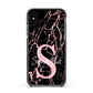 Personalised Pink Cracked Marble Glitter Initial Apple iPhone Xs Impact Case Black Edge on Black Phone