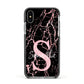 Personalised Pink Cracked Marble Glitter Initial Apple iPhone Xs Impact Case Black Edge on Silver Phone