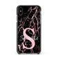 Personalised Pink Cracked Marble Glitter Initial Apple iPhone Xs Max Impact Case Black Edge on Black Phone