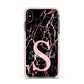Personalised Pink Cracked Marble Glitter Initial Apple iPhone Xs Max Impact Case Pink Edge on Black Phone