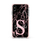 Personalised Pink Cracked Marble Glitter Initial Apple iPhone Xs Max Impact Case Pink Edge on Silver Phone
