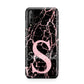 Personalised Pink Cracked Marble Glitter Initial Huawei Enjoy 10s Phone Case