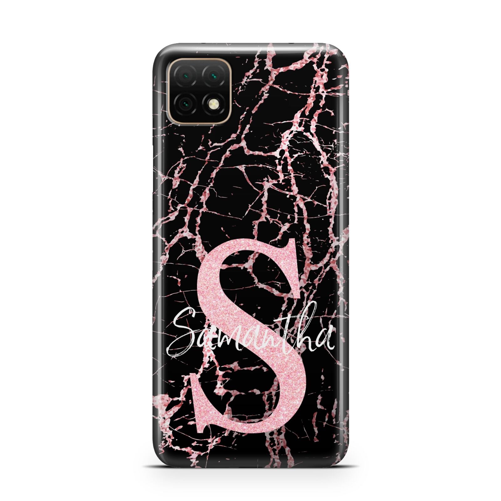 Personalised Pink Cracked Marble Glitter Initial Huawei Enjoy 20 Phone Case