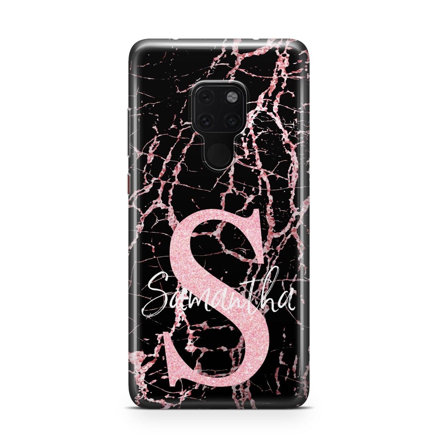 Personalised Pink Cracked Marble Glitter Initial Huawei Mate 20 Phone Case