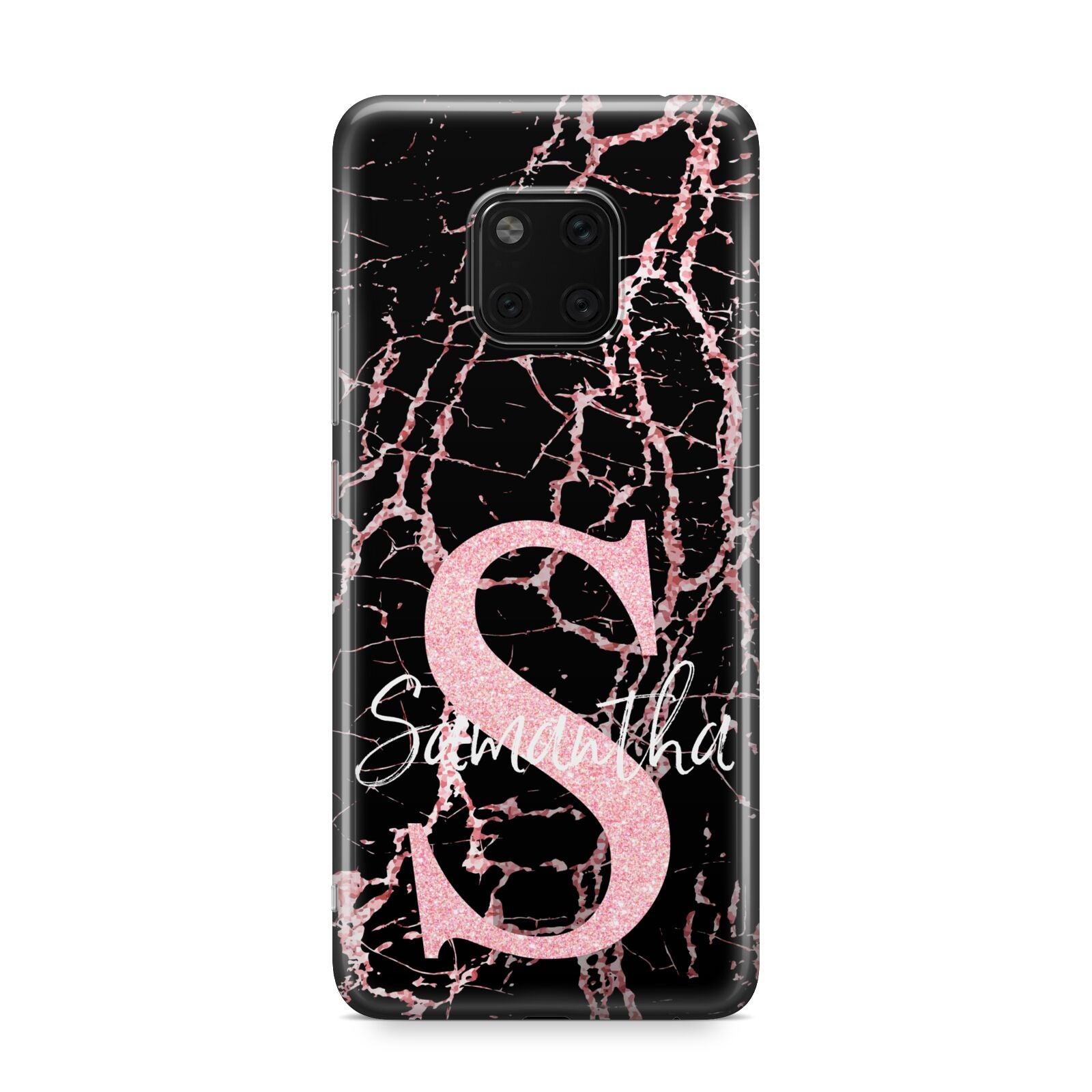 Personalised Pink Cracked Marble Glitter Initial Huawei Mate 20 Pro Phone Case