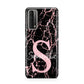 Personalised Pink Cracked Marble Glitter Initial Huawei P Smart 2021
