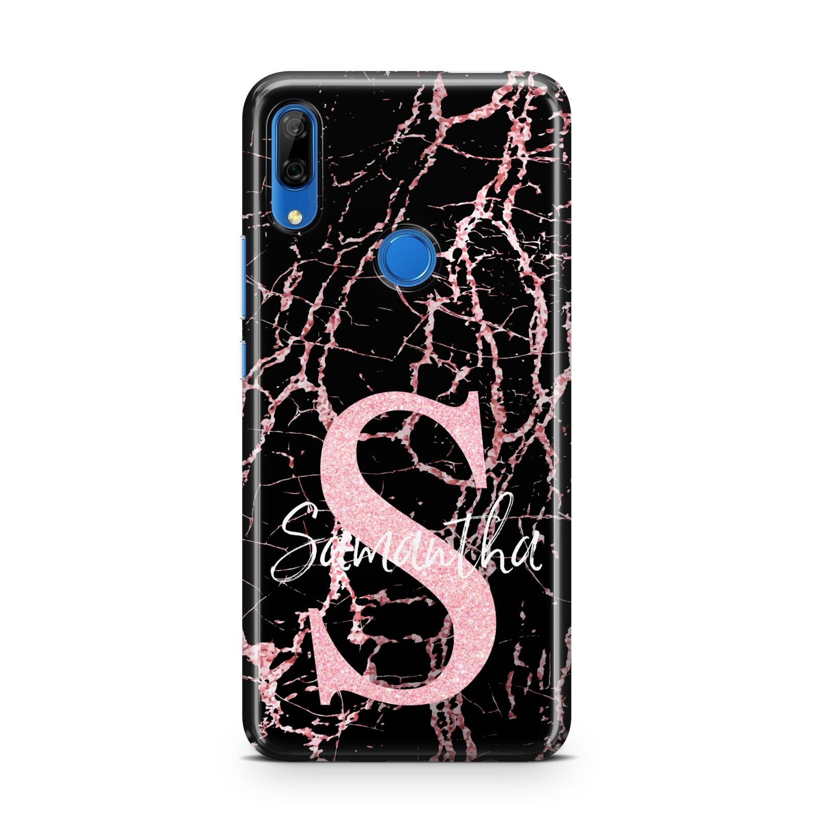 Personalised Pink Cracked Marble Glitter Initial Huawei P Smart Z