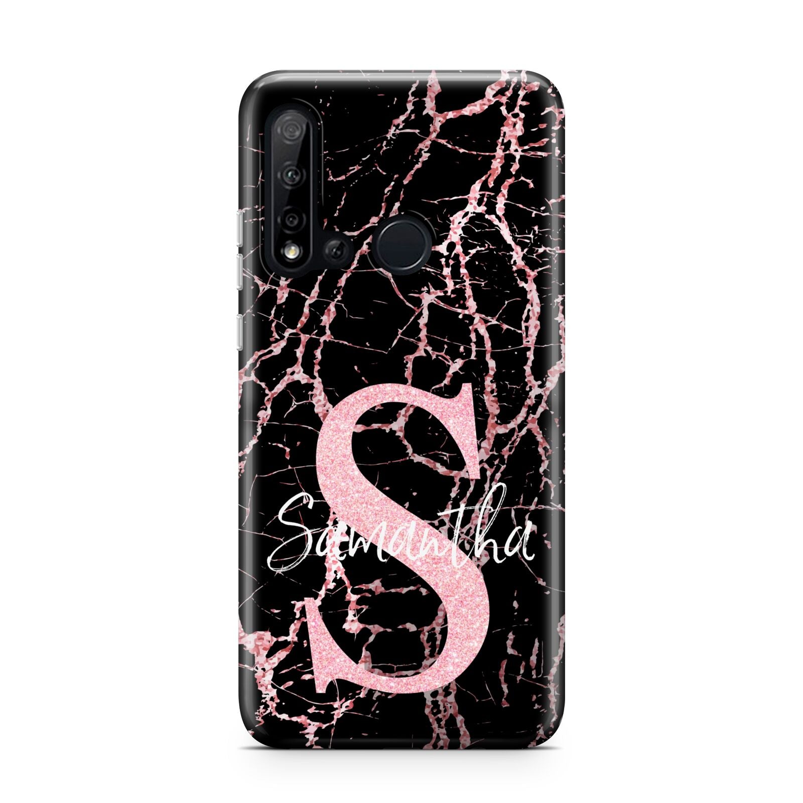 Personalised Pink Cracked Marble Glitter Initial Huawei P20 Lite 5G Phone Case