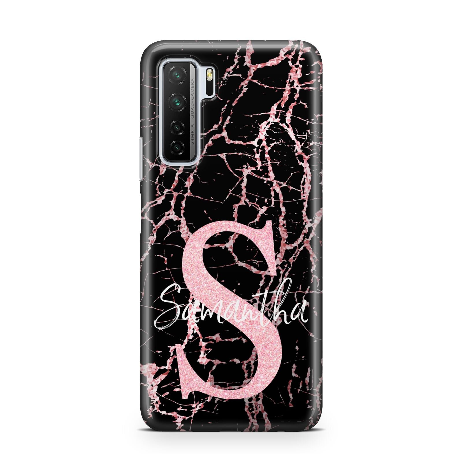 Personalised Pink Cracked Marble Glitter Initial Huawei P40 Lite 5G Phone Case